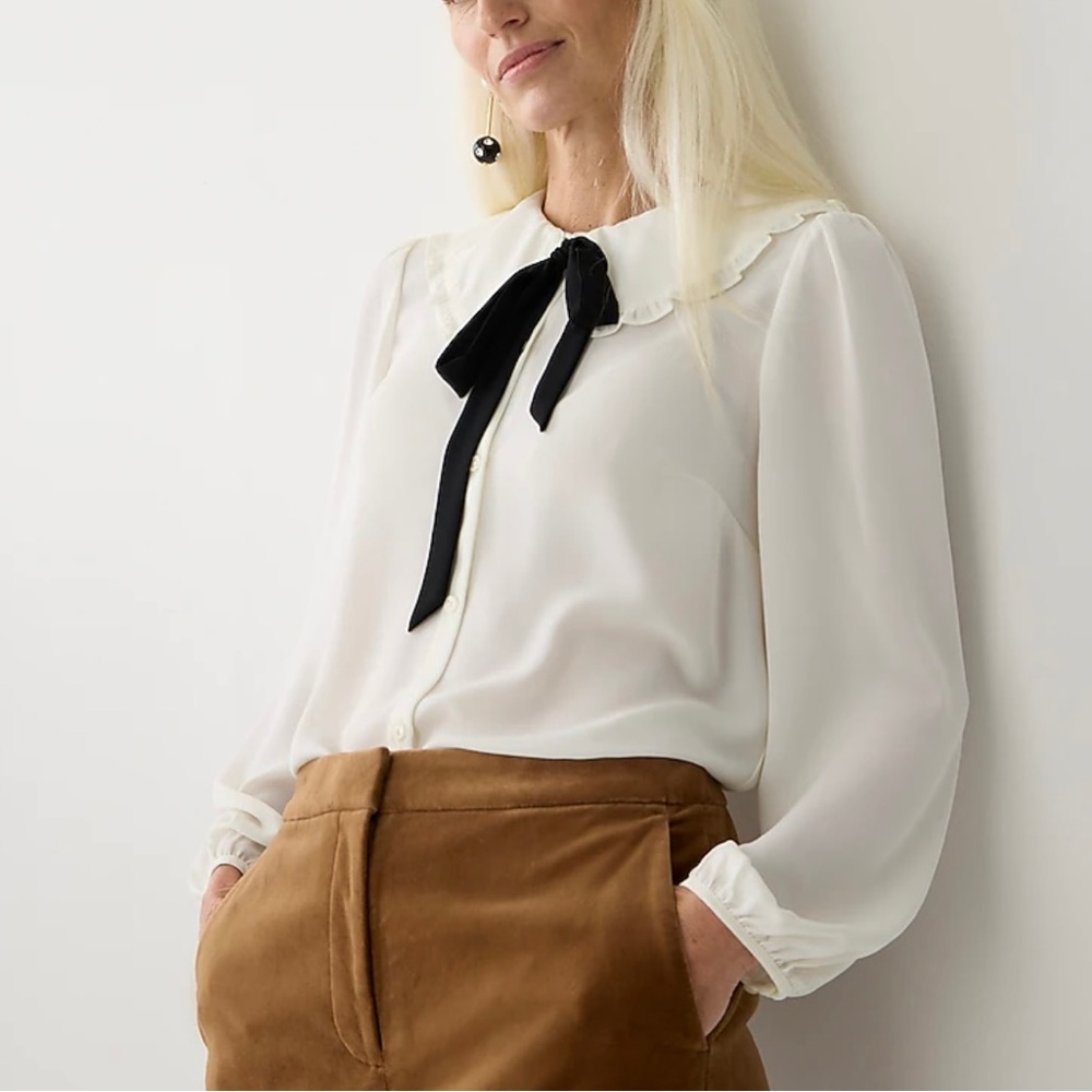 J Crew Drapey ruffle-collar button-up shirt